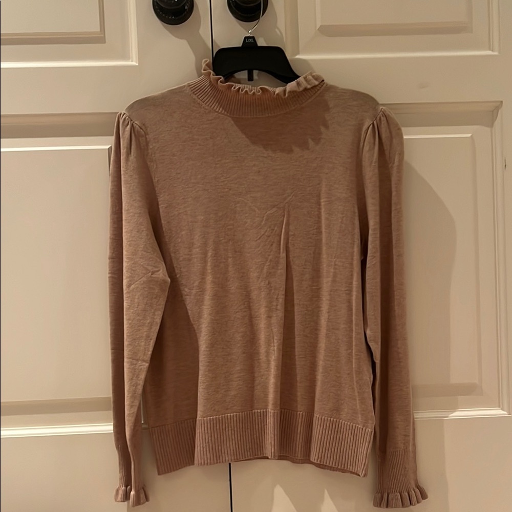 CeCe Ruffled Beige Sweater